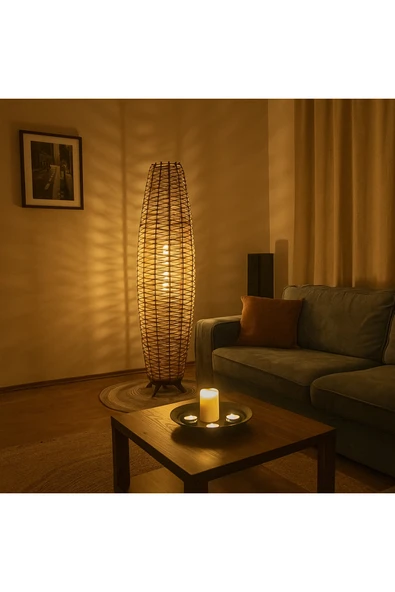 Bohem,Ahşap,Jüt,Hasır,Doğal Lambader 125*32 ürün görseli 1