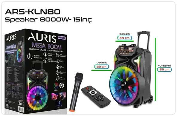 Auris ARS-KLN80 8000W Dev Boy Profesyonel Bluetooth Parti Hoparlörü - RGB Işıklı ürün görseli 1