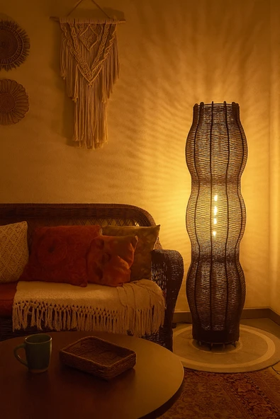 Bohem,Ahşap,Rustik,Modern,Doğal El YApımı Lambader 135*32 ürün görseli 1