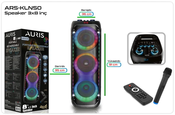Auris ARS-KLN50 Profesyonel Büyük Boy Bluetooth Parti Hoparlörü - RGB Işıklı ürün görseli 1