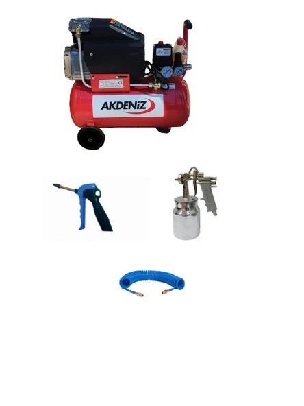 Akdeniz 2 HP 25 LT Hava Kompresörü 8 Bar+Kompresör Seti 4 Parça ürün görseli 1