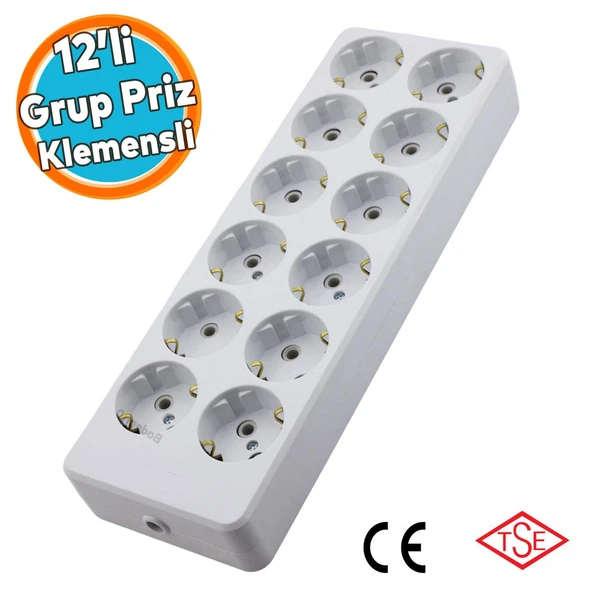 Grup Priz Klemensli 12'li Fiş Priz Topraklı Çoklu Grup Priz Çoğaltıcı Onikili Kablosuz ürün görseli 1