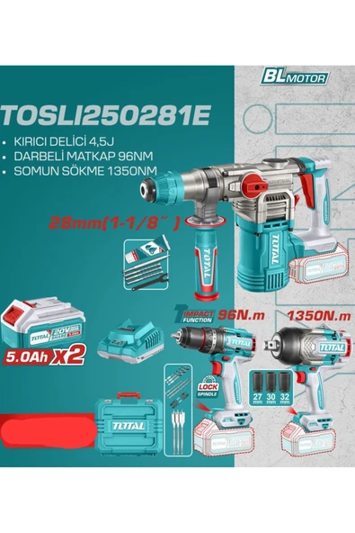 avantajlı akülü prof set, kırıcı delici 4.5j, darbeli matkap 96nm, somun sökme 1350nm ürün görseli 1