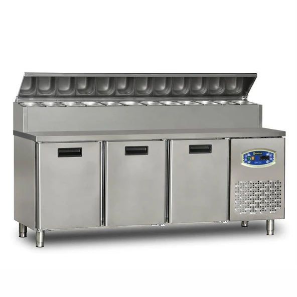 Dampak  3 Kapılı  Alçak Monte Pizza Hazırlık Dolabı 450 Litre 200 x 70 x 109 (cm) ürün görseli 1