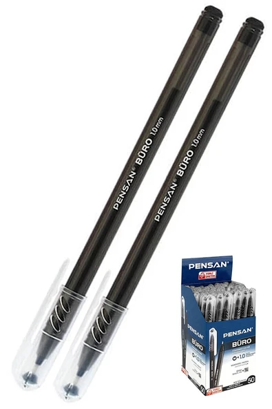 Siyah Tükenmez Kalem 1.0mm 2 Adet Pensan Büro Tipi Ballpoint Büro Plastik Kapaklı Tükenmez Kalem ürün görseli 1