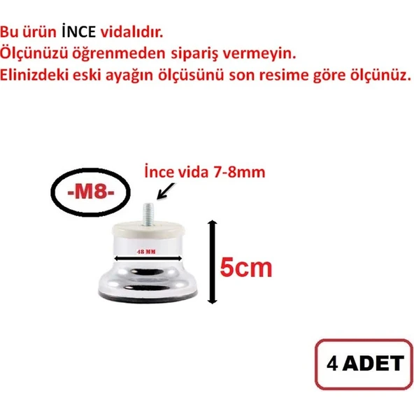 Hobbi Baza Ayağı - M8- Vidalı - Baza Yükseltme Ayağı - Koltuk Kanepe Ayağı-Çekyat Ayağı - Dolap Ayağı 4 Adet ürün görseli 1