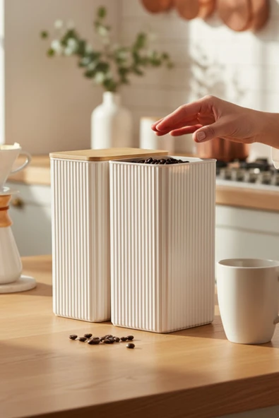 İronika 2 Litre Bambu Kapaklı Erzak Gıda Bakliyat Saklama Kabı Mutfak Organizeri 2 Adet ürün görseli 1
