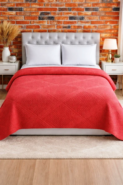 2 Adet Şaheser %100 Pamuk Çift Kişilik Pike 240x220 (Tek Pike)-Brick Red KİREMİT ürün görseli 1