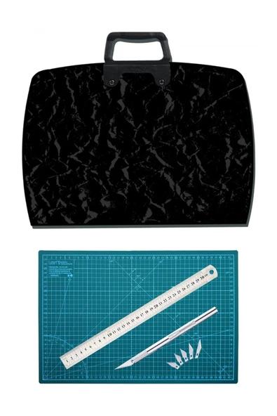 Proje Çantası 38x55 cm A3 Kesim Matı Çift Taraflı Kesim Altlığı Kretuar Seti Cetvel Mimarlık Seti ürün görseli 1