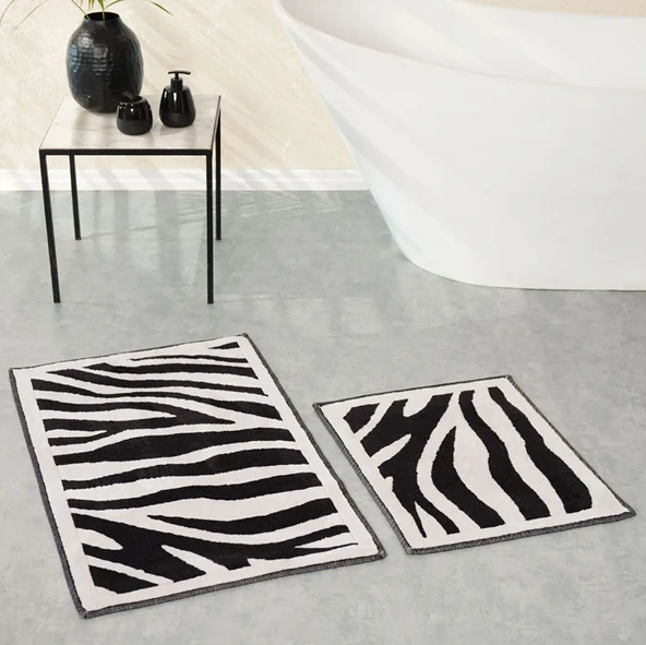 Karaca Home Zebra Siyah 2li Pamuk Banyo Paspası 60x100 cm 50x60 cm ürün görseli 1