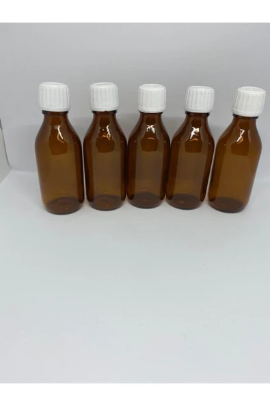 Amber Ecza Şişesi Kahverengi Beyaz Kapaklı Cam 100ml Şurup Şişesi (10 ADET) ürün görseli 1