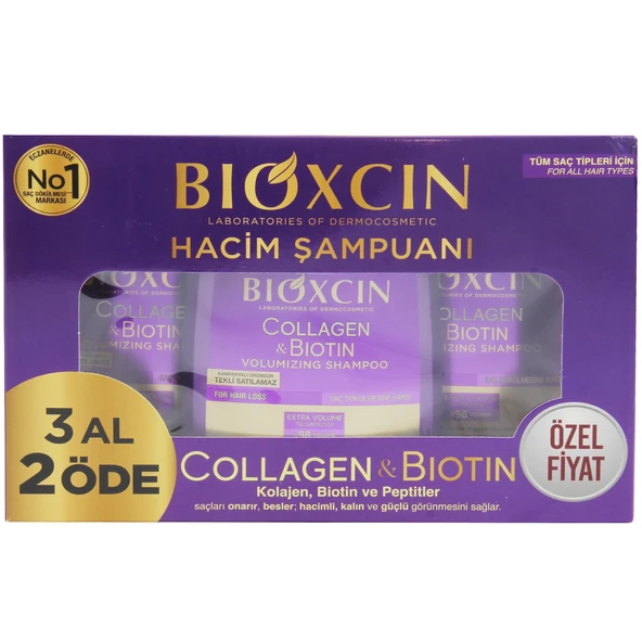 Bioxcin Collagen Ve Biotin Hacim Şampuanı 3 x 300 ml 3 Al 2 Öde ürün görseli 1