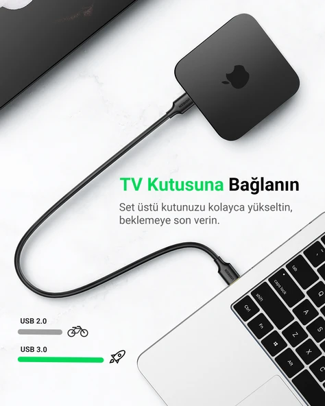 UGREEN USB-A 3.0 Data Kablosu 1 Metre, Siyah, 10370 - Resim 5