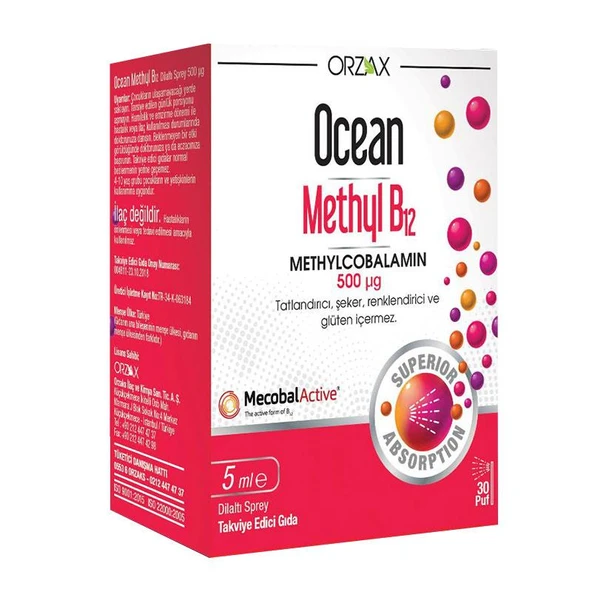 Orzax Ocean 500 µg Methyl B12 Sprey 5 ml ürün görseli 1