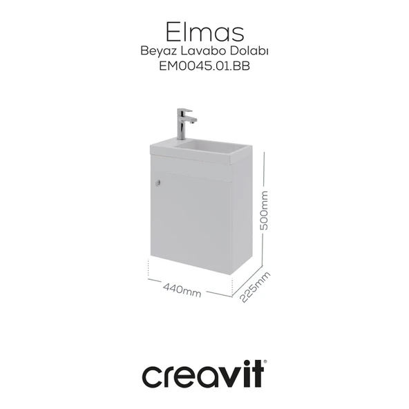 Elmas Lavabo Dolabı 45 cm Beyaz ürün görseli 1