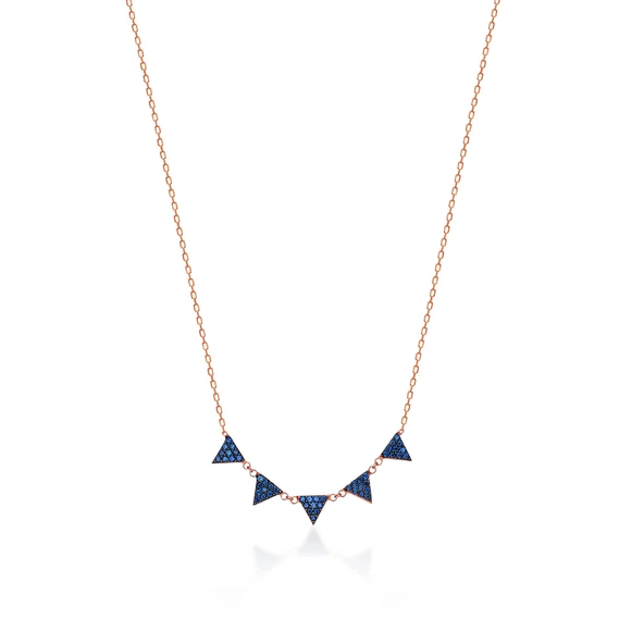 EMILIANO JEWELLERY Lacivert Taşlı Pırlanta Montür Rose Altın Kaplama Beş Üçgenli Gümüş Kolye ürün görseli 1