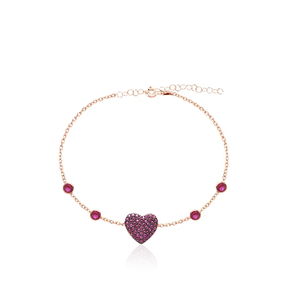 Zirkon Taşlı Rose Altın Kaplamalı Tiffany Taşlı Kalpli Gümüş Bileklik ürün görseli 1