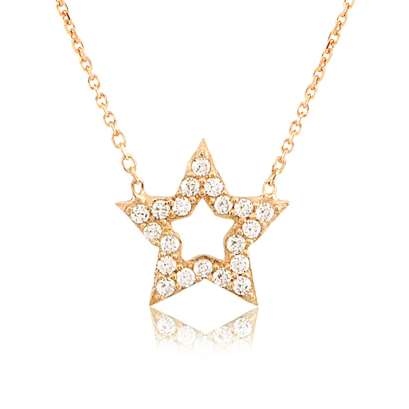 EMILIANO JEWELLERY Zirkon Taşlı Pırlanta Montür Yıldız Desenli Altın Kaplama Gümüş Kolye ürün görseli 1