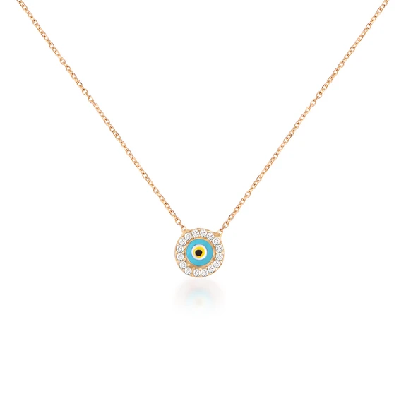 EMILIANO JEWELLERY Zirkon Taşlı Pırlanta Montür Mineli Göz Desenli Altın Kaplama Gümüş Kolye ürün görseli 1
