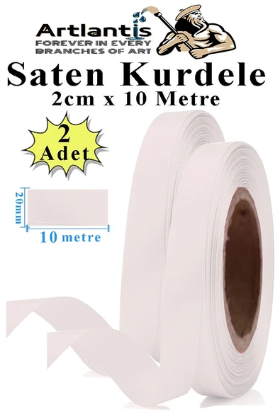 Beyaz Kurdele Saten 2 Cm 10 Metre 2 Adet Saten Kurdela Parlak Hediye ve Süsleme Şeridi Süs Paketleme Çiçek Saç El ürün görseli 1