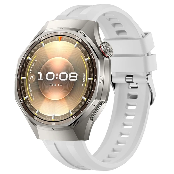 Sneezy Huawei Watch GT6 Pro 46mm İle Uyumlu Spor Silikon Metal Tokalı Soft Saat Kordonu  Beyaz ürün görseli 1