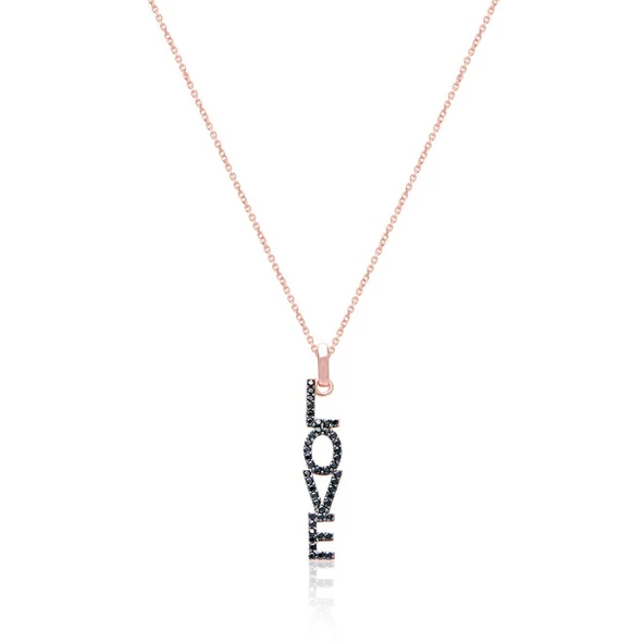 Zirkon Taşlı Love Yazılı Rose Kaplamalı Gümüş Kolye ürün görseli 1
