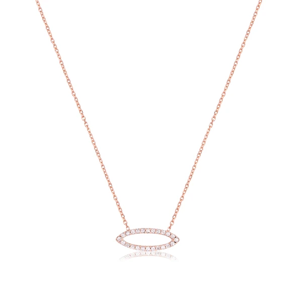 EMILIANO JEWELLERY Zirkon Taşlı Pırlanta Montür Rose Altın Kaplama Elips Gümüş Kolye ürün görseli 1