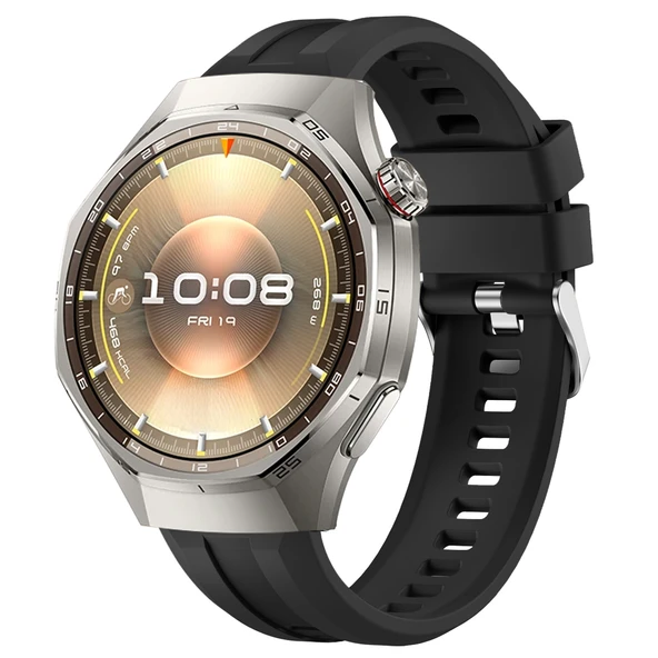 Sneezy Huawei Watch GT6 Pro 46mm İle Uyumlu Spor Silikon Metal Tokalı Soft Saat Kordonu  Siyah ürün görseli 1