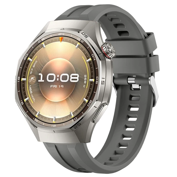 Sneezy Huawei Watch GT6 Pro 46mm İle Uyumlu Spor Silikon Metal Tokalı Soft Saat Kordonu  Koyu Gri ürün görseli 1