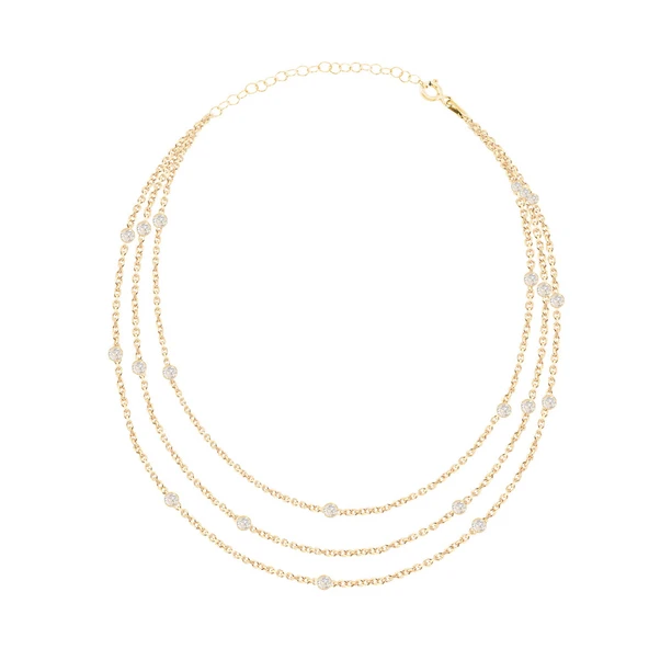 EMILIANO JEWELLERY Zirkon Taşlı Pırlanta Montür Altın Kaplama Üç Sıralı Zincirli Gümüş Kolye ürün görseli 1