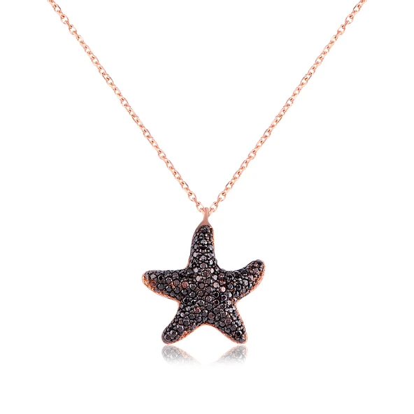 EMILIANO JEWELLERY Zirkon Taşlı Pırlanta Montür Deniz Yıldızı Rose Kaplama Gümüş Kolye ürün görseli 1
