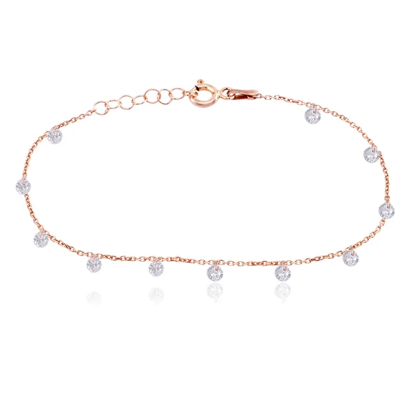 EMILIANO JEWELLERY Zirkon Taşlı Pırlanta Montür Rose Altın Kaplama Taş Sallantılı Gümüş Halhal ürün görseli 1