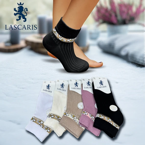 Lascaris Premium Kadın 12’li Taş İşlemeli Çiçek Desenli Soket Çorap Seti ürün görseli 1