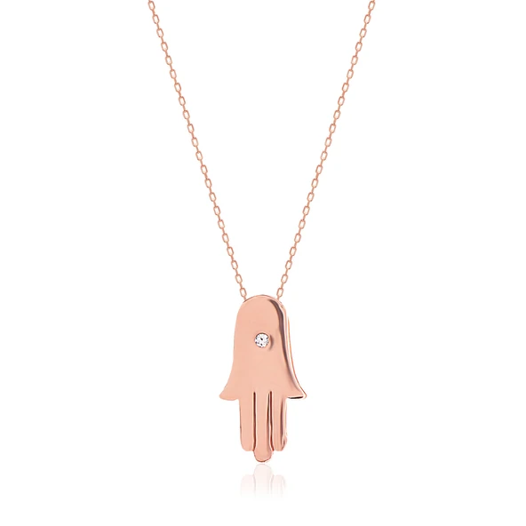EMILIANO JEWELLERY Zİrkon Taşlı Pırlanta Montüre Rose Altın Kaplama Fatmanın Eli Gümüş Kolye ürün görseli 1