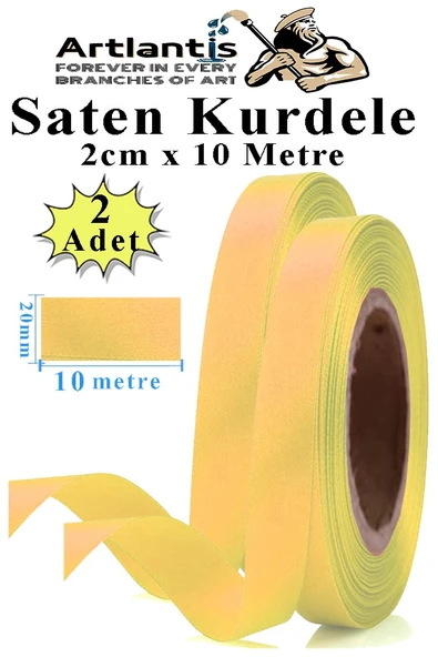 Açık Sarı Kurdele Saten 2 Cm 10 Metre 2 Adet Saten Kurdela Parlak Hediye ve Süsleme Şeridi Süs Paketleme Çiçek Saç El ürün görseli 1