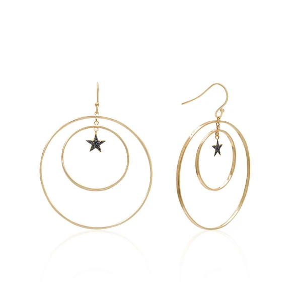 EMILIANO JEWELLERY 925 AYAR GÜMÜŞ YILDIZLI ÇİFT HALKA KÜPE ürün görseli 1