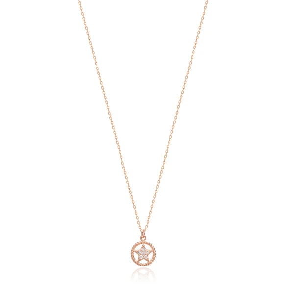 Zirkon Taşlı Rose Altın Kaplamalı Gümüş Yıldız Kolye ürün görseli 1