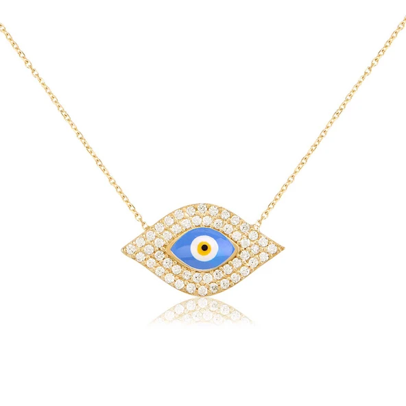 EMILIANO JEWELLERY Zirkon Taşlı Pırlanta Montür Mineli Göz Altın Kaplama Gümüş Kolye ürün görseli 1
