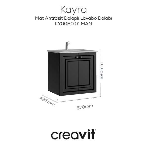 Kayra Lavabo Dolabı Kapaklı 60cm Mat Antrasit ürün görseli 1