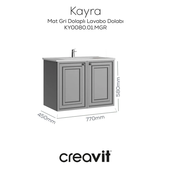 Kayra Lavabo Dolabı Kapaklı 80cm Mat Gri ürün görseli 1