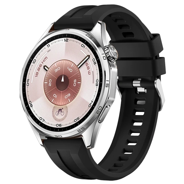 Sneezy Huawei Watch GT6 46mm İle Uyumlu Spor Silikon Metal Tokalı Soft Saat Kordonu  Siyah ürün görseli 1