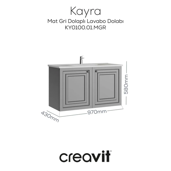 Kayra Lavabo Dolabı Kapaklı 100cm Mat Gri ürün görseli 1
