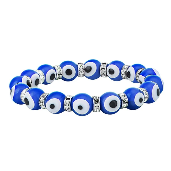 Stretch 10 mm Lacivert Nazar Boncuklu Kristal Taşlı Rondel Bileklik ürün görseli 1