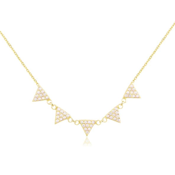 EMILIANO JEWELLERY Zirkon Taşlı Pırlanta Montür Altın Kaplama Beş Üçgenli Gümüş Kolye ürün görseli 1