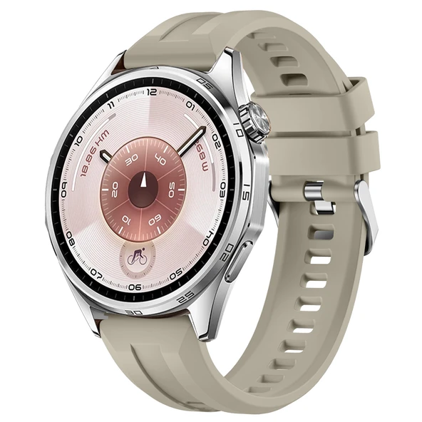 Sneezy Huawei Watch GT6 46mm İle Uyumlu Spor Silikon Metal Tokalı Soft Saat Kordonu  Krem ürün görseli 1