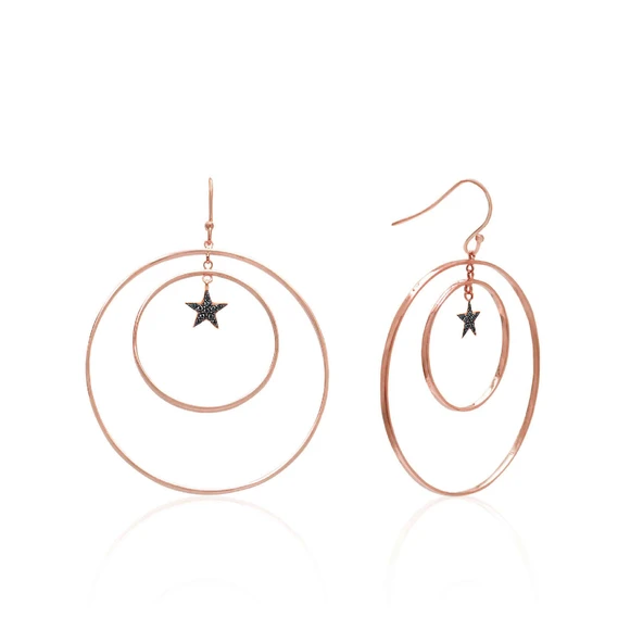 EMILIANO JEWELLERY 925 AYAR GÜMÜŞ YILDIZLI ÇİFT HALKA KÜPE ürün görseli 1