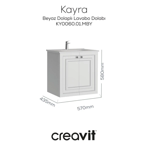 Kayra Lavabo Dolabı Kapaklı 60cm Mat Beyaz ürün görseli 1