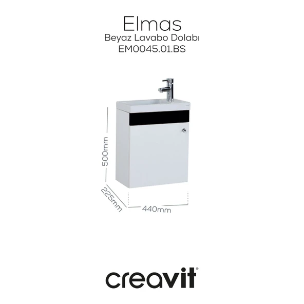 Elmas Lavabo Dolabı 45 cm Beyaz-Siyah ürün görseli 1