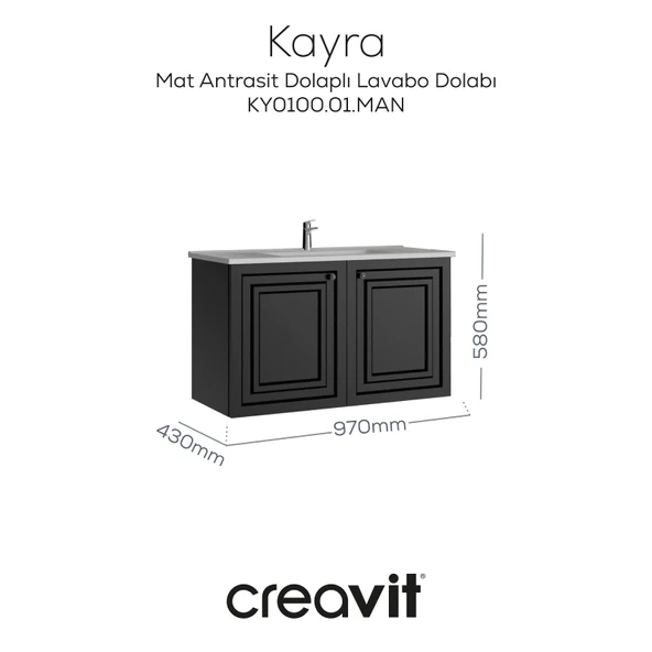 Kayra Lavabo Dolabı Kapaklı 100cm Mat Antrasit ürün görseli 1