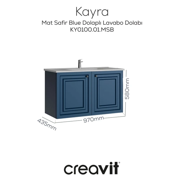 Kayra Mat Safir Blue Lavabo Dolabı Kapaklı 100cm ürün görseli 1